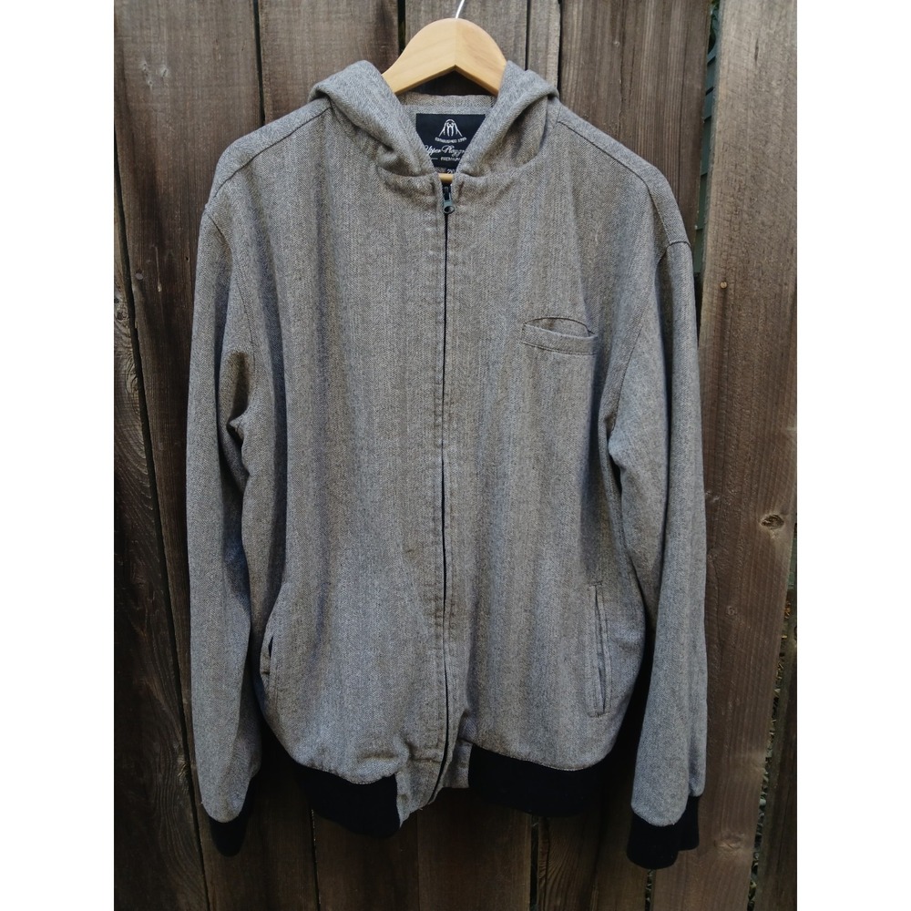Upper Playground Men's 2XL Full Zip Herringbone Hoodie Jacket Grey Black Knit